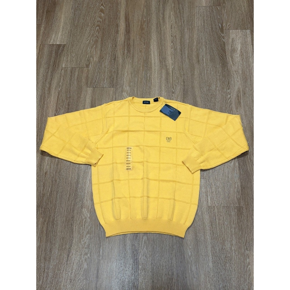 IZOD‎ Mens Yellow Grid Textured Cotton Crewneck Sweater NWT Medium